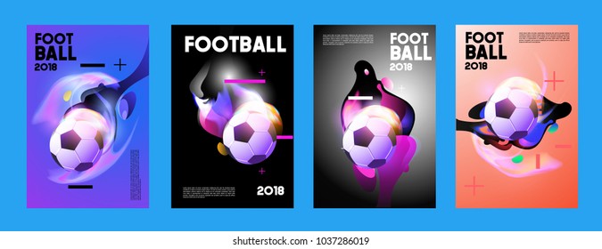 Football 2018 world championship cup background soccer. Vector colorful glow poster set background in eps 10.