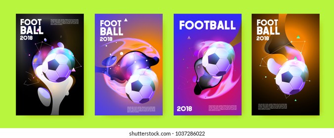 Football 2018 world championship cup background soccer. Vector colorful glow poster set background in eps 10.