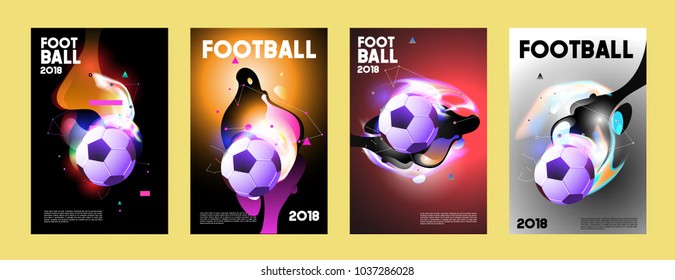 Football 2018 world championship cup background soccer. Vector colorful glow poster set background in eps 10.