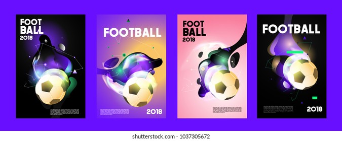 Football 2018 world championship cup background soccer. Vector colorful glow poster set background in eps 10.