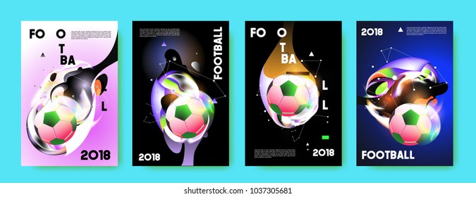 Football 2018 world championship cup background soccer. Vector colorful glow poster set background in eps 10.