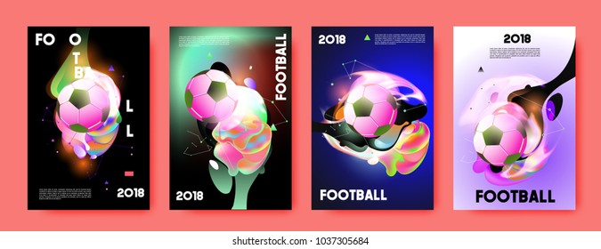 Football 2018 world championship cup background soccer. Vector colorful glow poster set background in eps 10.