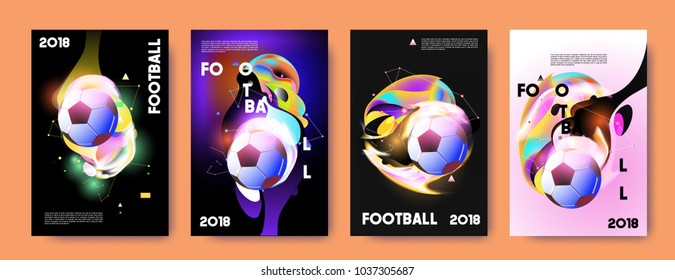 Football 2018 world championship cup background soccer. Vector colorful glow poster set background in eps 10.