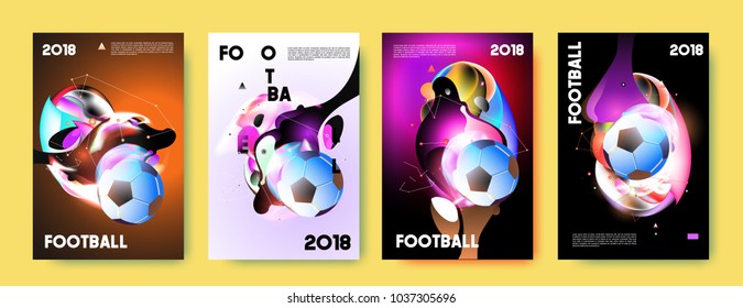 Football 2018 world championship cup background soccer. Vector colorful glow poster set background in eps 10.