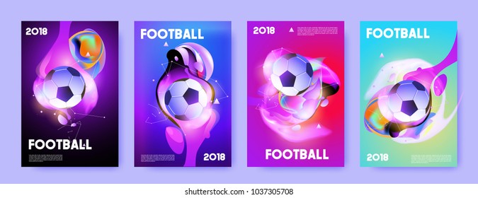 Football 2018 world championship cup background soccer. Vector colorful glow poster set background in eps 10.