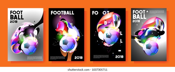 Football 2018 world championship cup background soccer. Vector colorful glow poster set background in eps 10.