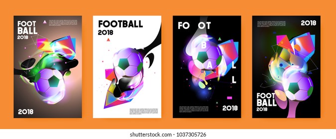 Football 2018 world championship cup background soccer. Vector colorful glow poster set background in eps 10.