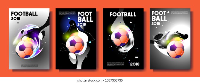 Football 2018 world championship cup background soccer. Vector colorful glow poster set background in eps 10.