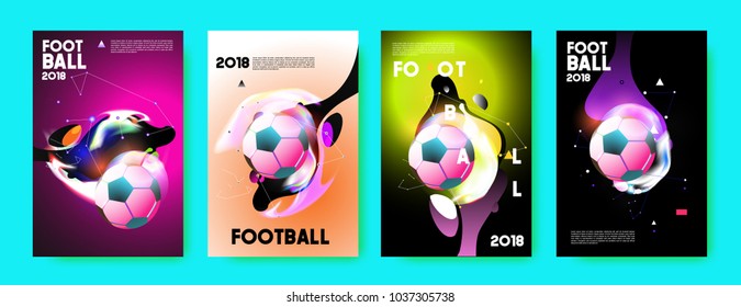 Football 2018 world championship cup background soccer. Vector colorful glow poster set background in eps 10.