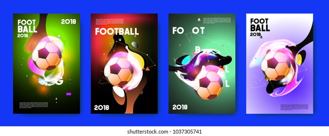 Football 2018 world championship cup background soccer. Vector colorful glow poster set background in eps 10.