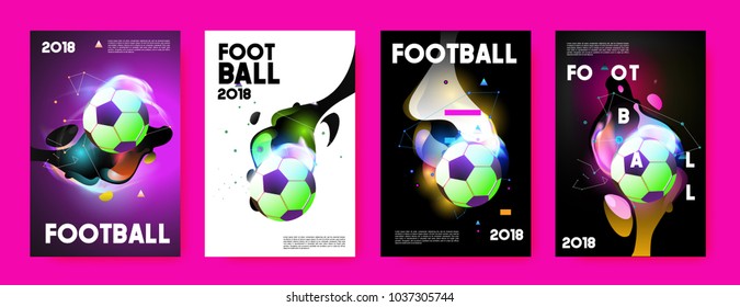 Football 2018 world championship cup background soccer. Vector colorful glow poster set background in eps 10.