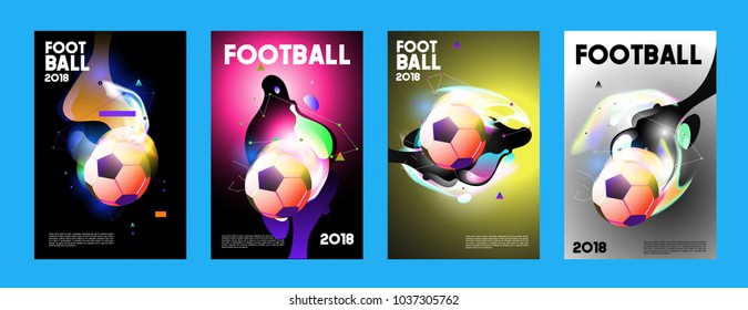 Football 2018 world championship cup background soccer. Vector colorful glow poster set background in eps 10.