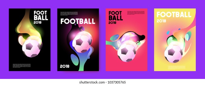 Football 2018 world championship cup background soccer. Vector colorful glow poster set background in eps 10.