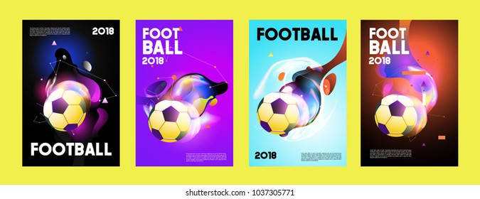 Football 2018 world championship cup background soccer. Vector colorful glow poster set background in eps 10.