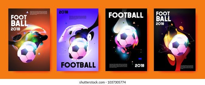 Football 2018 world championship cup background soccer. Vector colorful glow poster set background in eps 10.