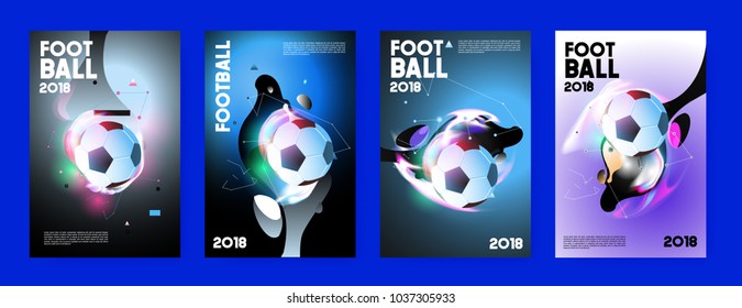 Football 2018 world championship cup background soccer. Vector colorful glow poster set background in eps 10.