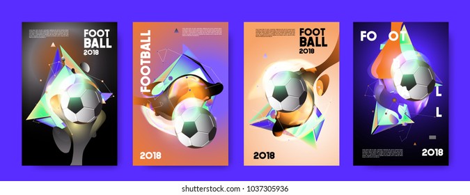 Football 2018 world championship cup background soccer. Vector colorful glow poster set background in eps 10.