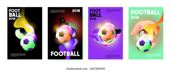 Football 2018 world championship cup background soccer. Vector colorful glow poster set background in eps 10.