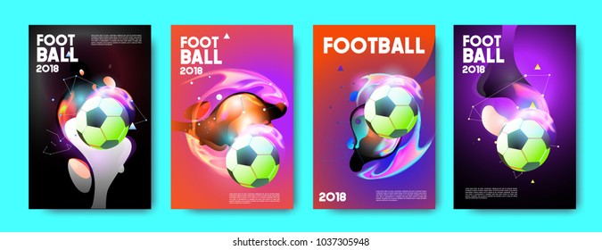 Football 2018 world championship cup background soccer. Vector colorful glow poster set background in eps 10.