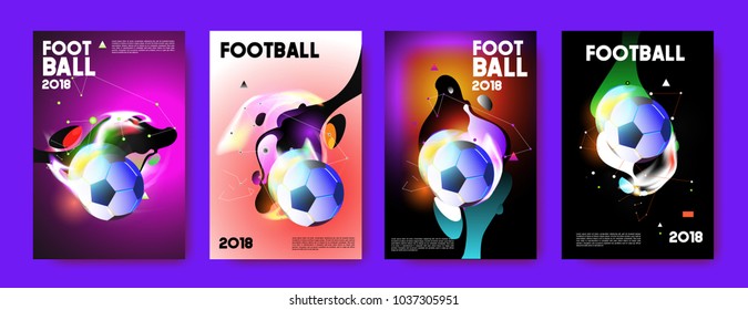 Football 2018 world championship cup background soccer. Vector colorful glow poster set background in eps 10.