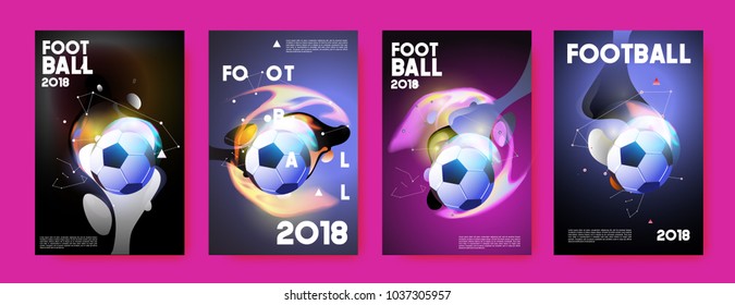 Football 2018 world championship cup background soccer. Vector colorful glow poster set background in eps 10.