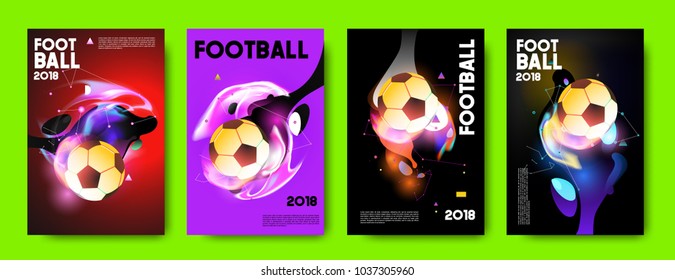 Football 2018 world championship cup background soccer. Vector colorful glow poster set background in eps 10.