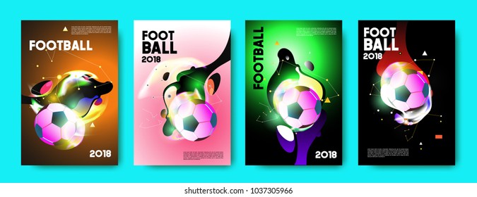 Football 2018 world championship cup background soccer. Vector colorful glow poster set background in eps 10.