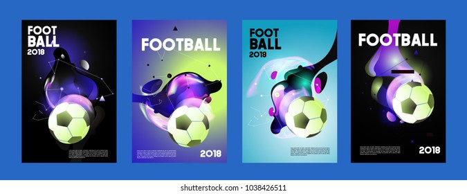 Football 2018 world championship cup background soccer. Vector colorful glow poster set background in eps 10.