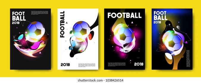 Football 2018 world championship cup background soccer. Vector colorful glow poster set background in eps 10.