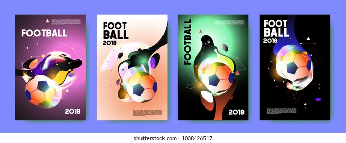 Football 2018 world championship cup background soccer. Vector colorful glow poster set background in eps 10.