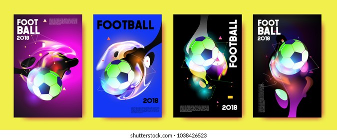 Football 2018 world championship cup background soccer. Vector colorful glow poster set background in eps 10.