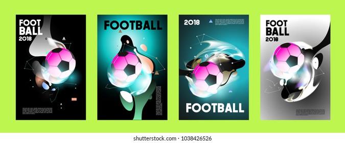 Football 2018 world championship cup background soccer. Vector colorful glow poster set background in eps 10.