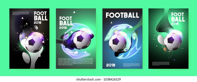 Football 2018 world championship cup background soccer. Vector colorful glow poster set background in eps 10.