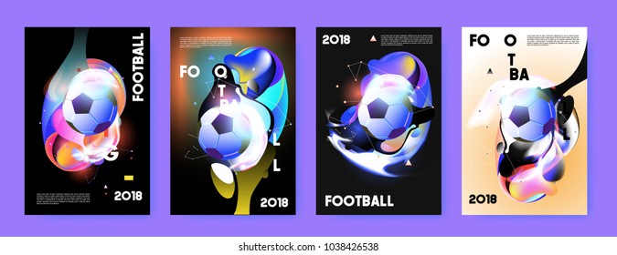 Football 2018 world championship cup background soccer. Vector colorful glow poster set background in eps 10.