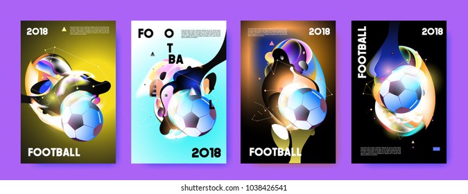 Football 2018 world championship cup background soccer. Vector colorful glow poster set background in eps 10.