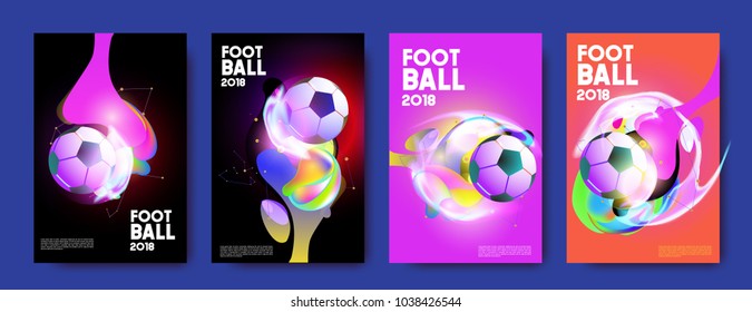 Football 2018 world championship cup background soccer. Vector colorful glow poster set background in eps 10.