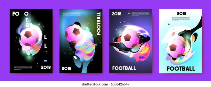 Football 2018 world championship cup background soccer. Vector colorful glow poster set background in eps 10.