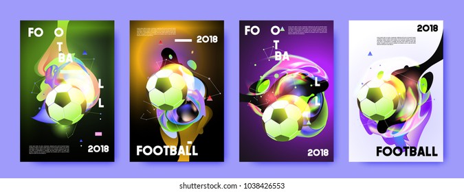 Football 2018 world championship cup background soccer. Vector colorful glow poster set background in eps 10.