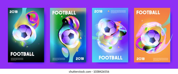 Football 2018 world championship cup background soccer. Vector colorful glow poster set background in eps 10.