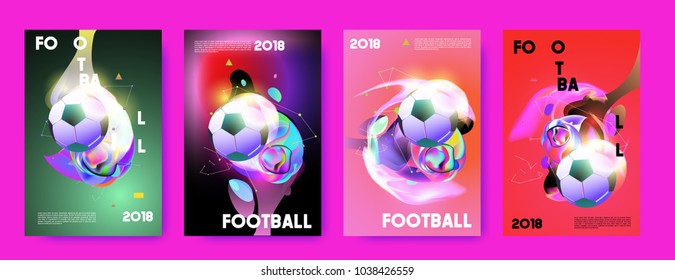 Football 2018 world championship cup background soccer. Vector colorful glow poster set background in eps 10.