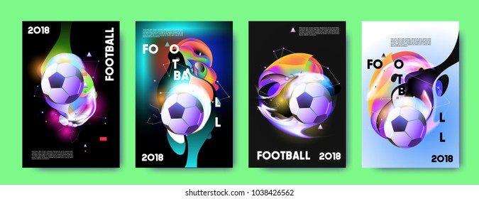 Football 2018 world championship cup background soccer. Vector colorful glow poster set background in eps 10.