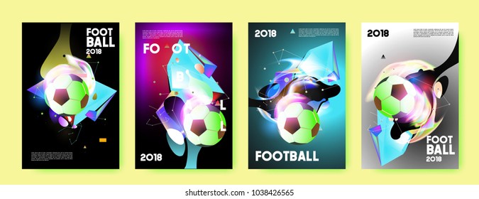 Football 2018 world championship cup background soccer. Vector colorful glow poster set background in eps 10.