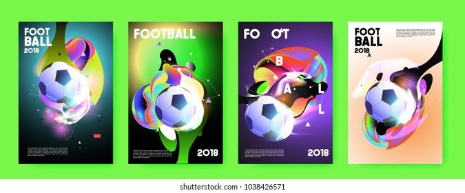 Football 2018 world championship cup background soccer. Vector colorful glow poster set background in eps 10.