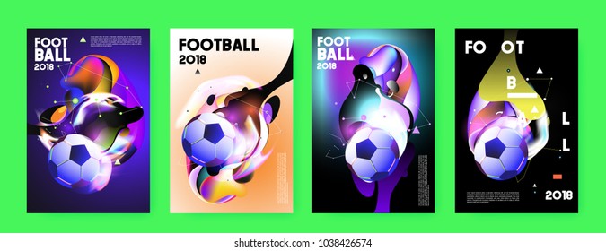 Football 2018 world championship cup background soccer. Vector colorful glow poster set background in eps 10.