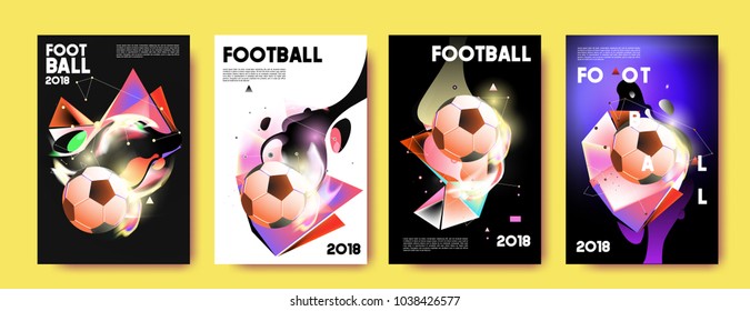 Football 2018 world championship cup background soccer. Vector colorful glow poster set background in eps 10.