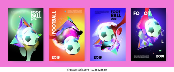 Football 2018 world championship cup background soccer. Vector colorful glow poster set background in eps 10.