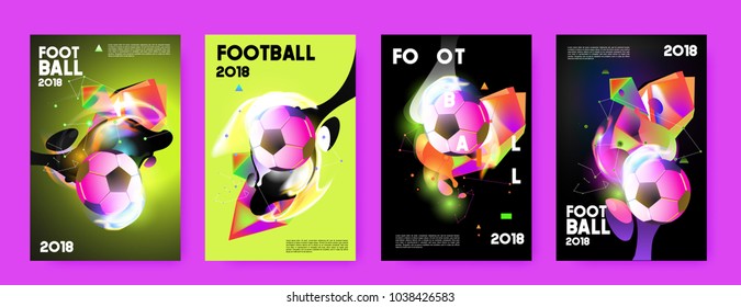 Football 2018 world championship cup background soccer. Vector colorful glow poster set background in eps 10.