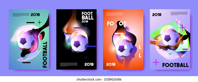 Football 2018 world championship cup background soccer. Vector colorful glow poster set background in eps 10.