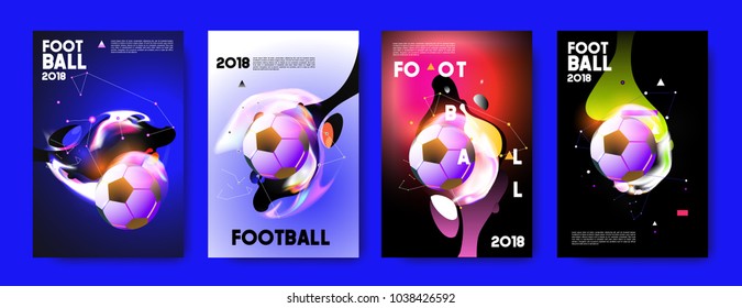 Football 2018 world championship cup background soccer. Vector colorful glow poster set background in eps 10.