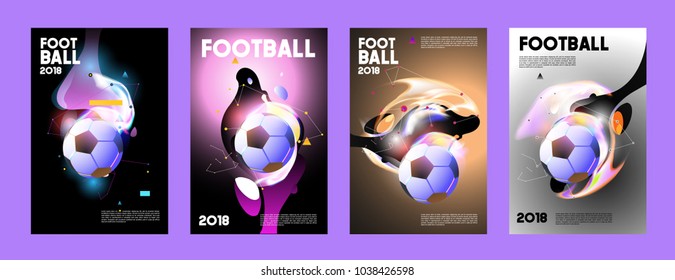 Football 2018 world championship cup background soccer. Vector colorful glow poster set background in eps 10.